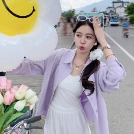 曾小咸 紫色衬衫外套女早春韩系穿搭牛仔衬衣外搭开衫长袖上衣服